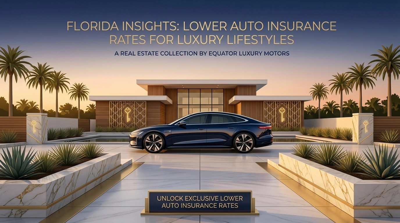 A luxury vehicle in a Florida driveway illustrating the downward trend of statewide auto insurance rates.