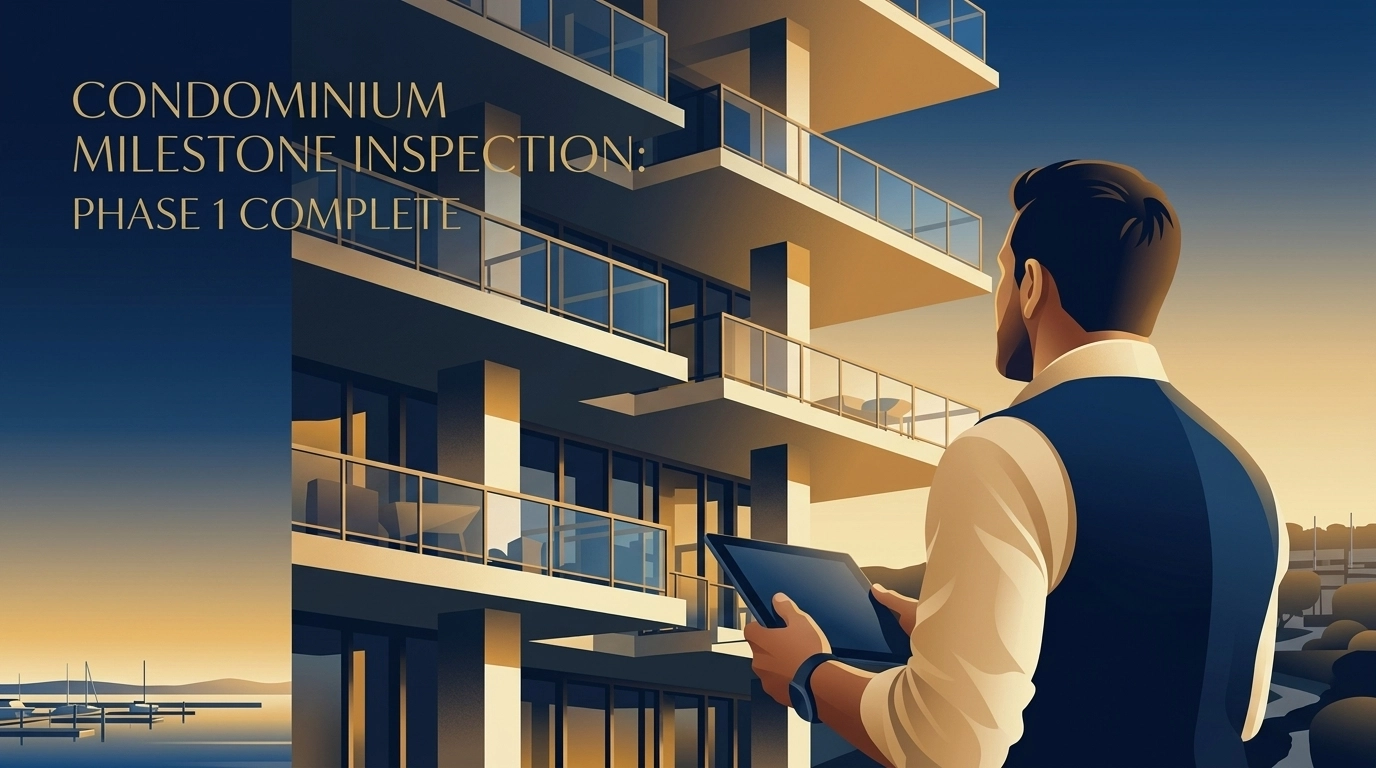 Professional structural milestone inspection of a luxury Florida condominium exterior.