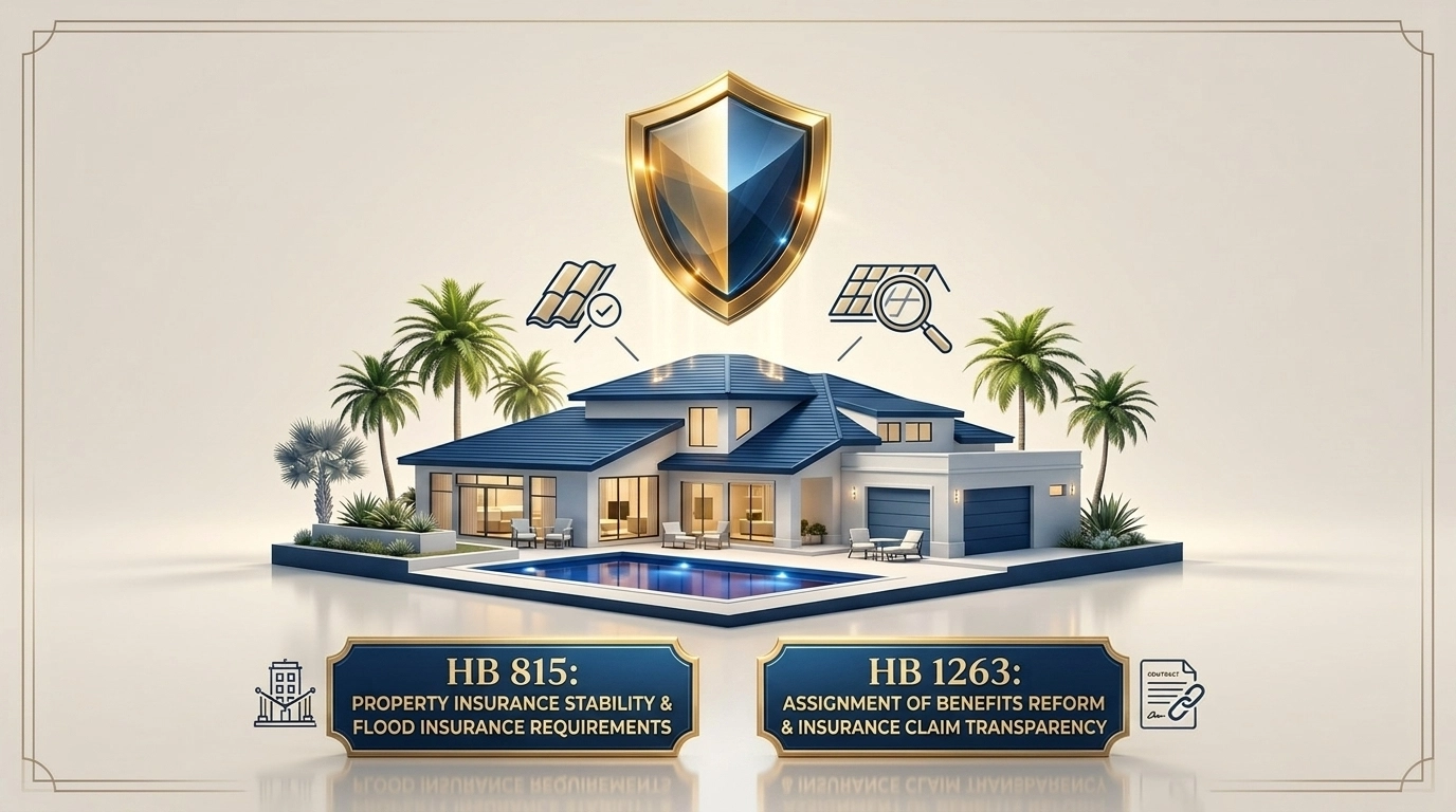 Protective shield over a Florida home representing new property insurance reforms and transparency laws.
