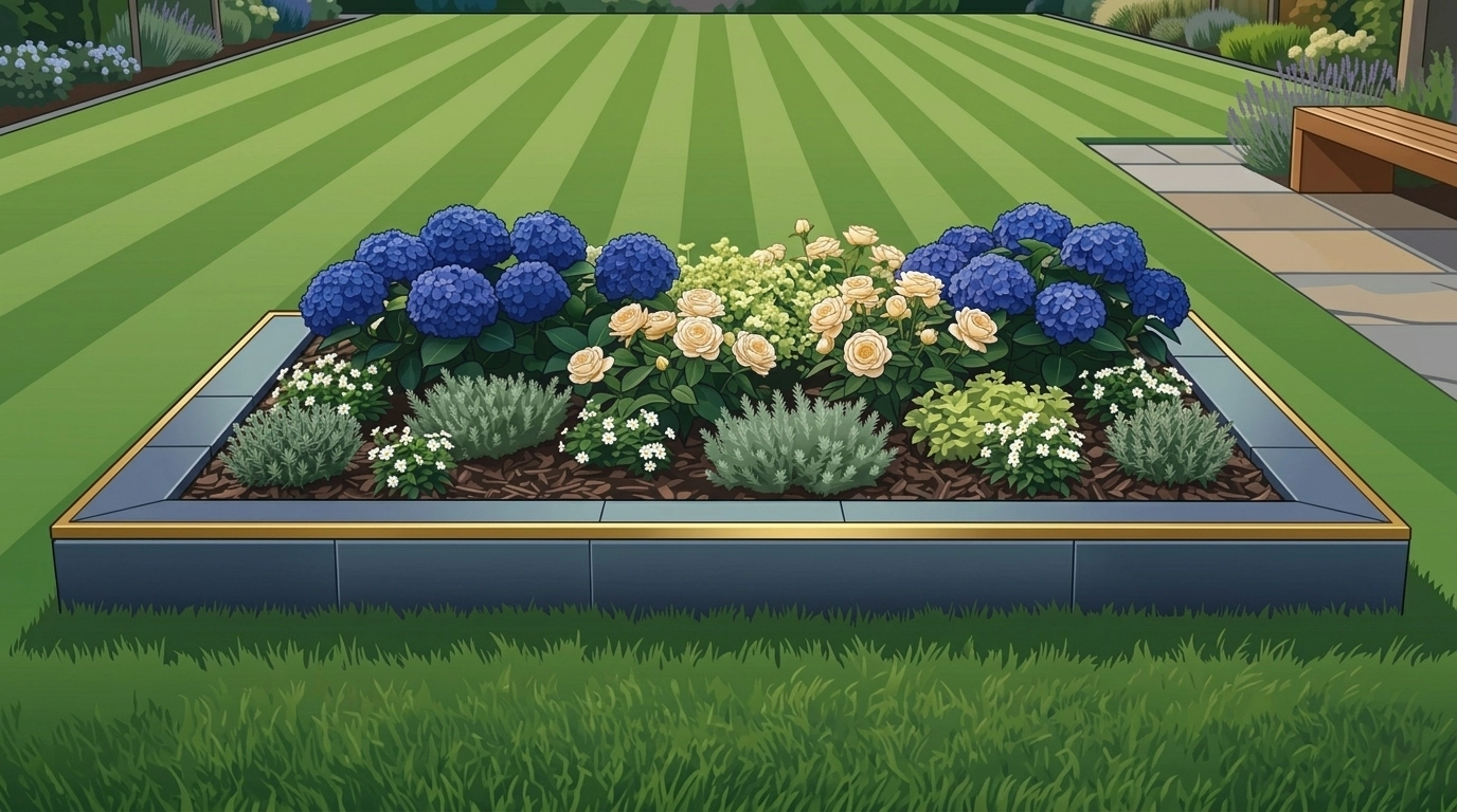 Modern garden borders providing clean lines and professional definition to a spring landscape design.