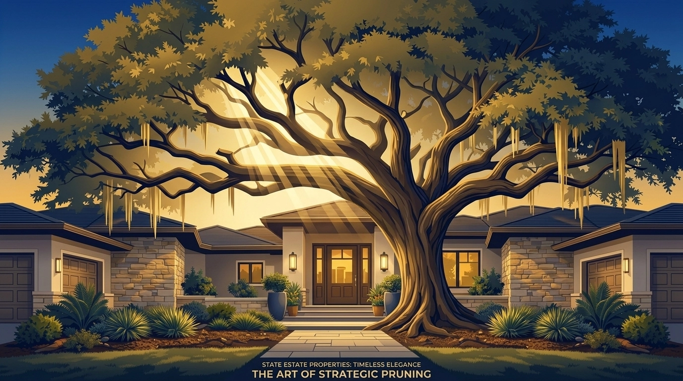 Strategic tree pruning of a Florida Live Oak to boost curb appeal and spring home value.
