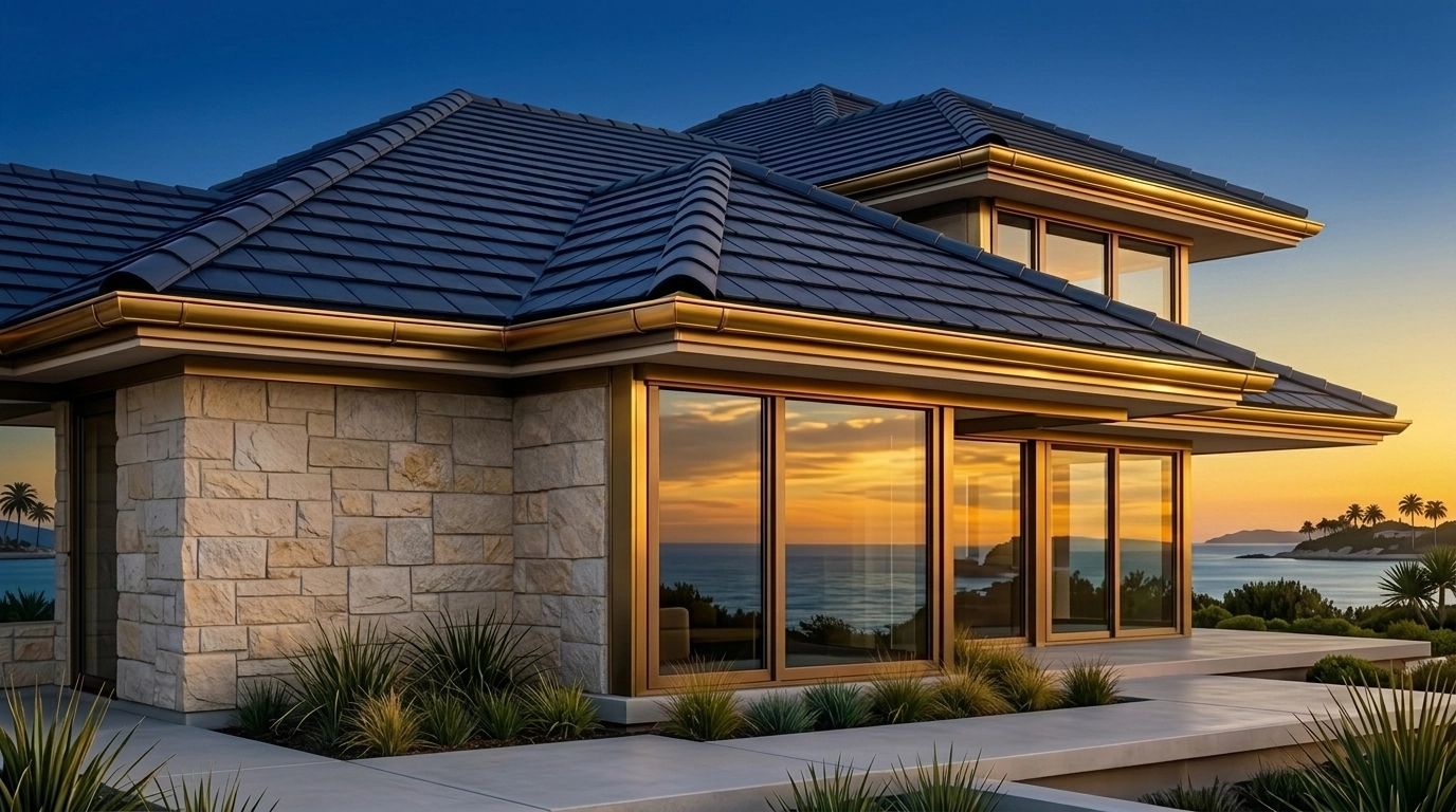 Durable hurricane-resistant roof tiles and impact glass on a coastal Tampa Bay home.