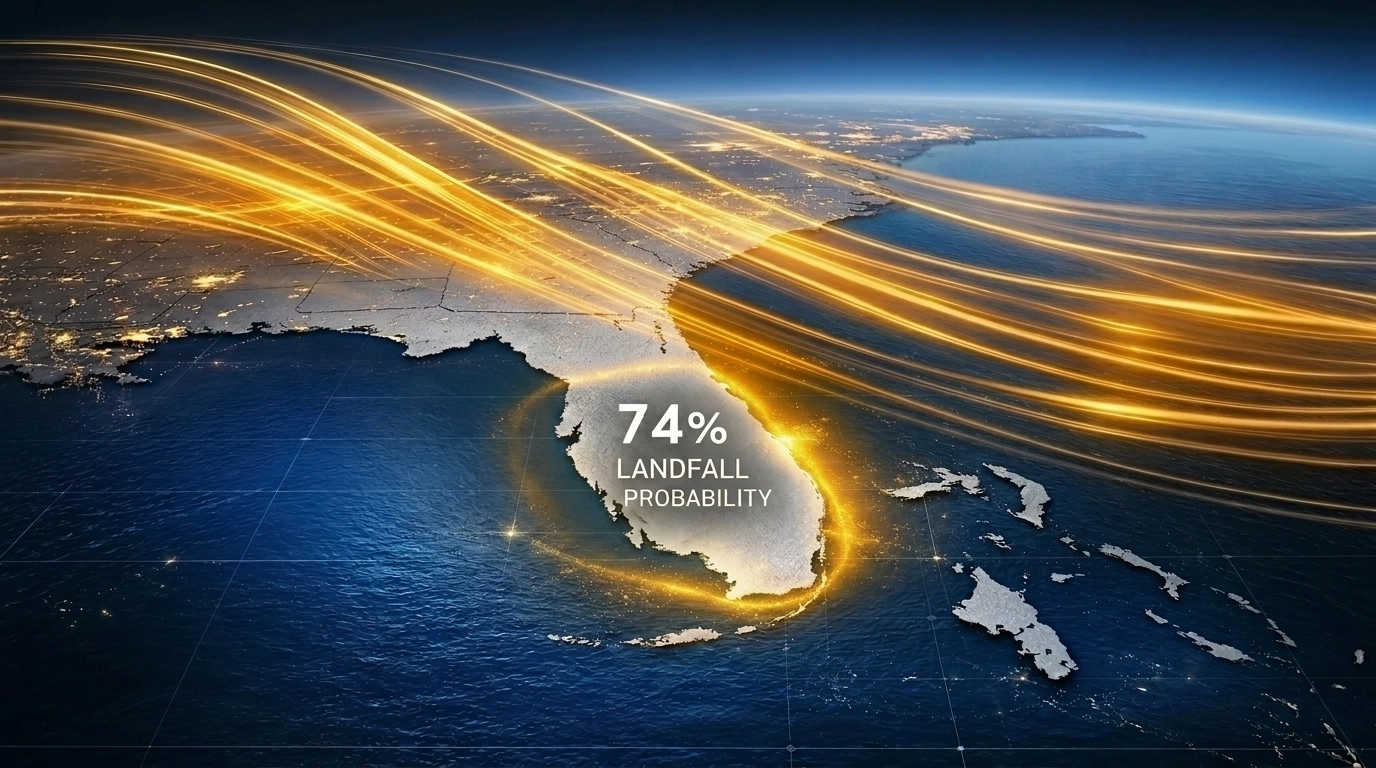 Map of Florida highlighting high hurricane landfall probability risk during the 2026 El Niño season.