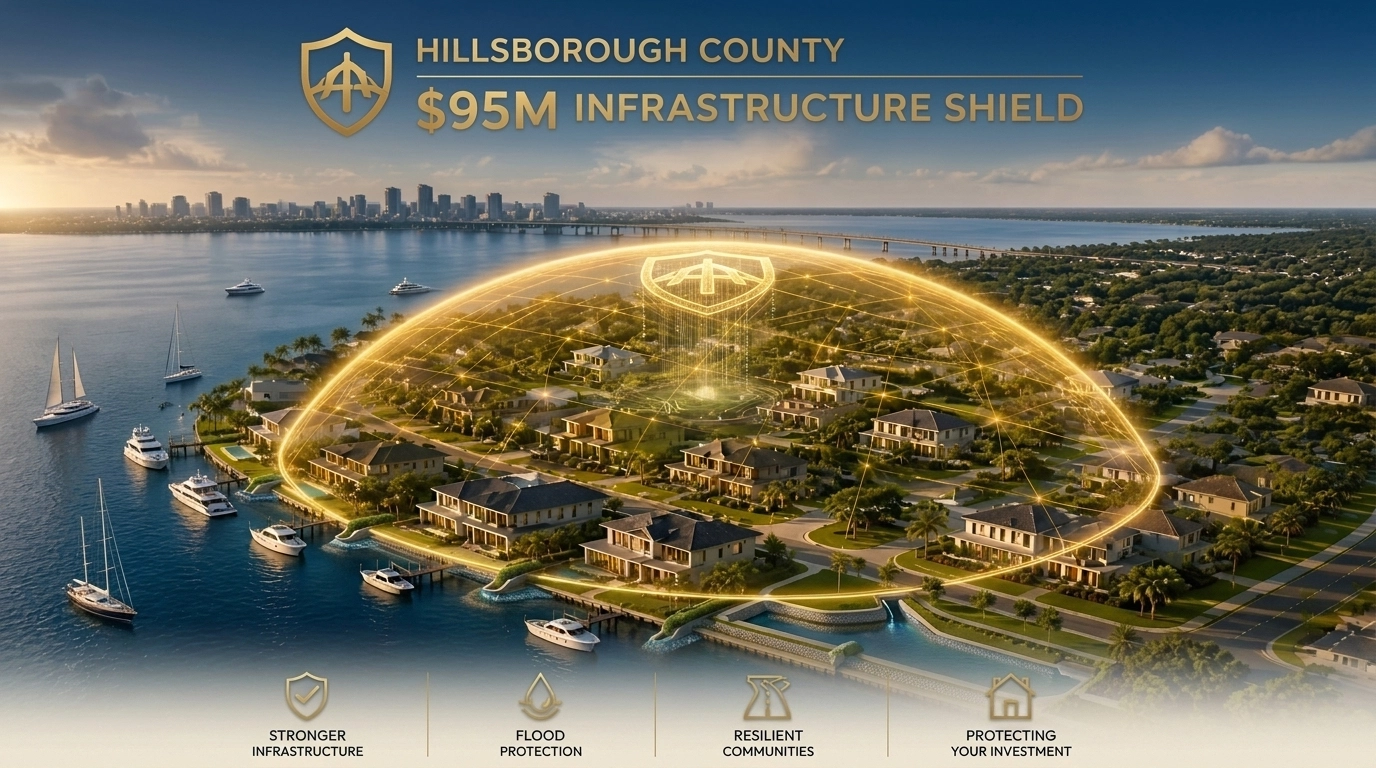 Architectural flood shield protecting coastal Hillsborough County homes and property values.