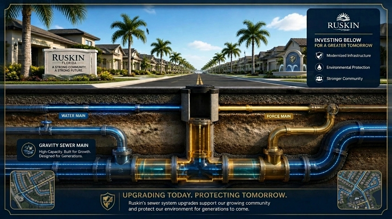 Modernized underground sewer infrastructure protecting Ruskin suburban neighborhoods.