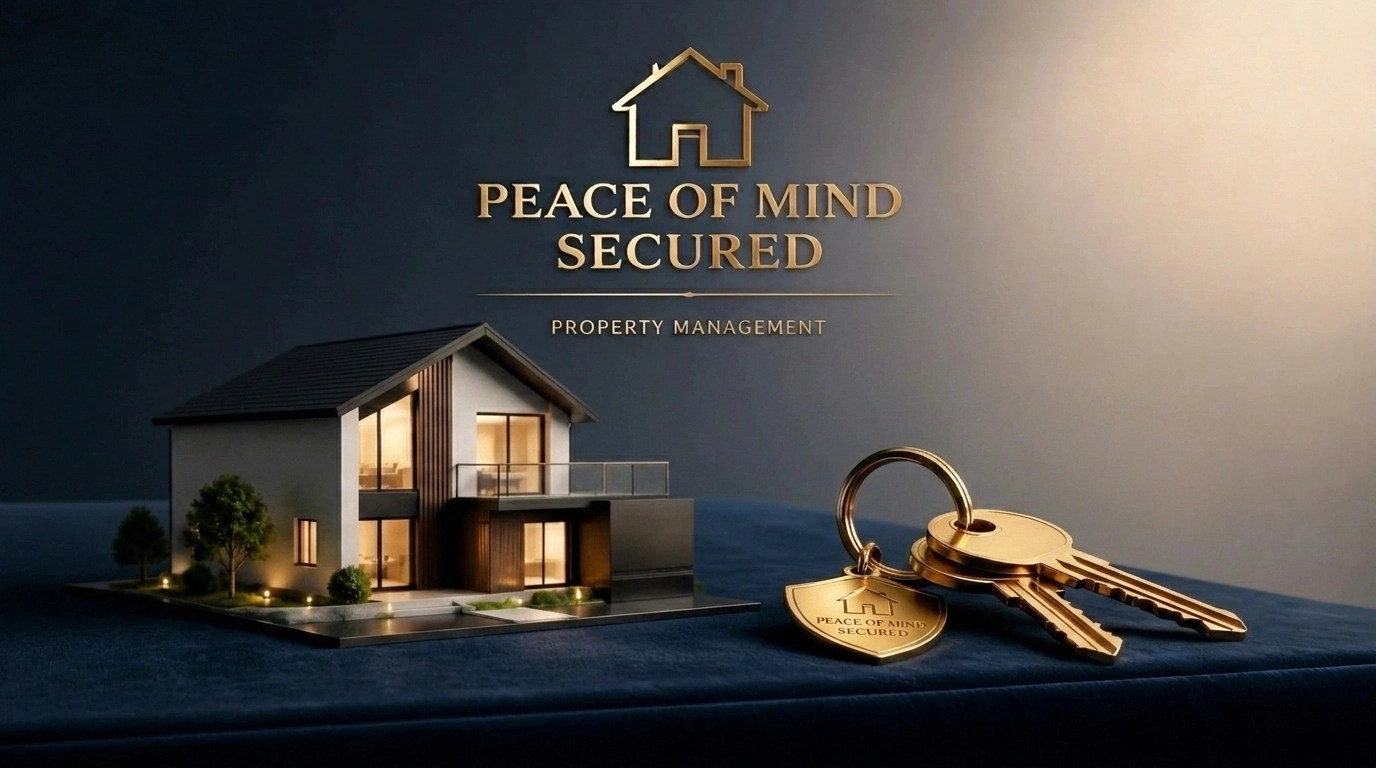 Golden house keys and a home model representing professional property management and security.