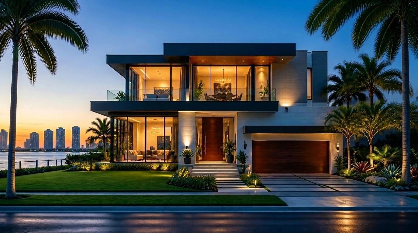 Modern Tampa Bay house at sunrise representing stable residential real estate and rental demand.