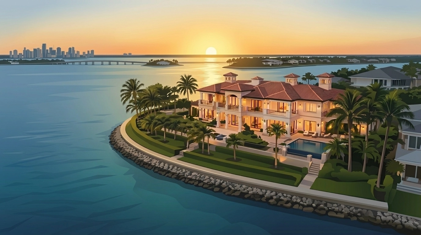 Aerial view of a Tierra Verde waterfront estate with resilient sea-wall protection.