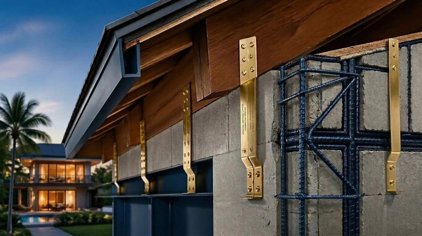 Structural hurricane straps on a luxury roof adding storm resilience and home equity.