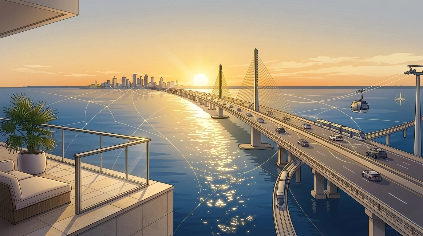 The new 8-lane Howard Frankland Bridge connecting Tierra Verde luxury real estate to Tampa Bay.