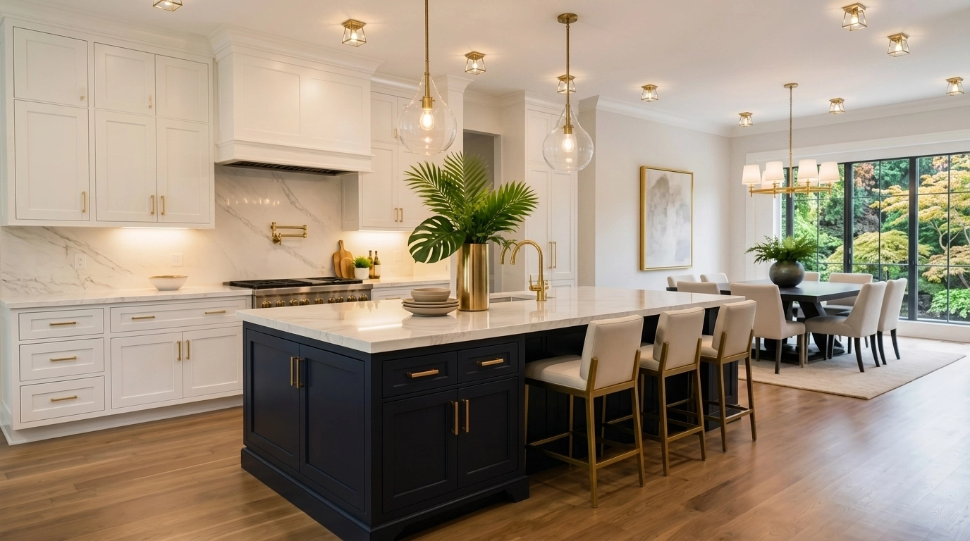 Impeccably staged luxury kitchen with marble finishes highlighting top-tier property condition in Tampa Bay.