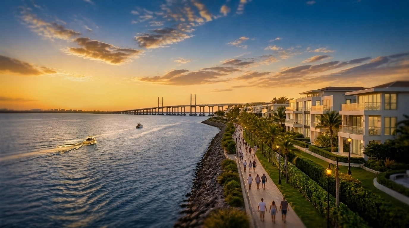 Scenic aerial view of Tierra Verde waterfront homes and coastline reflecting Tampa Bay relocation demand.