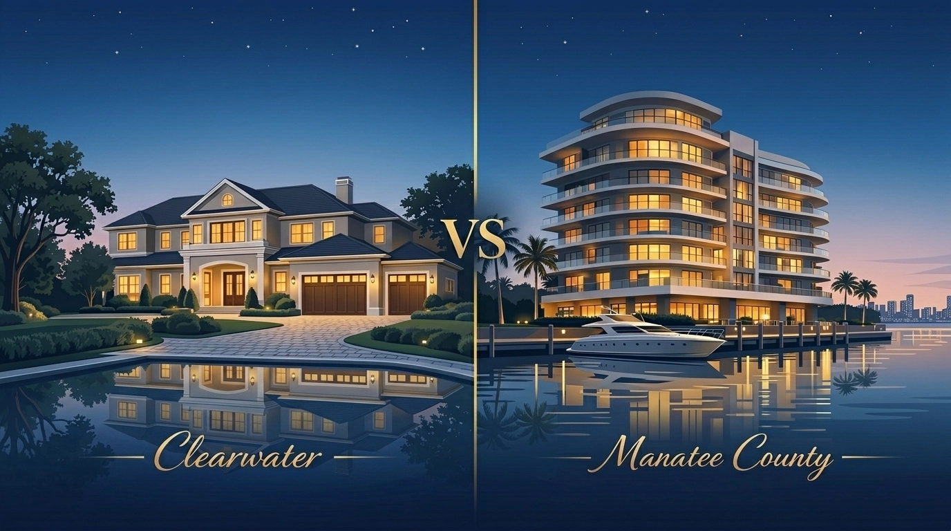 Comparison of a Clearwater waterfront condo and a Manatee County home for cap rate analysis.