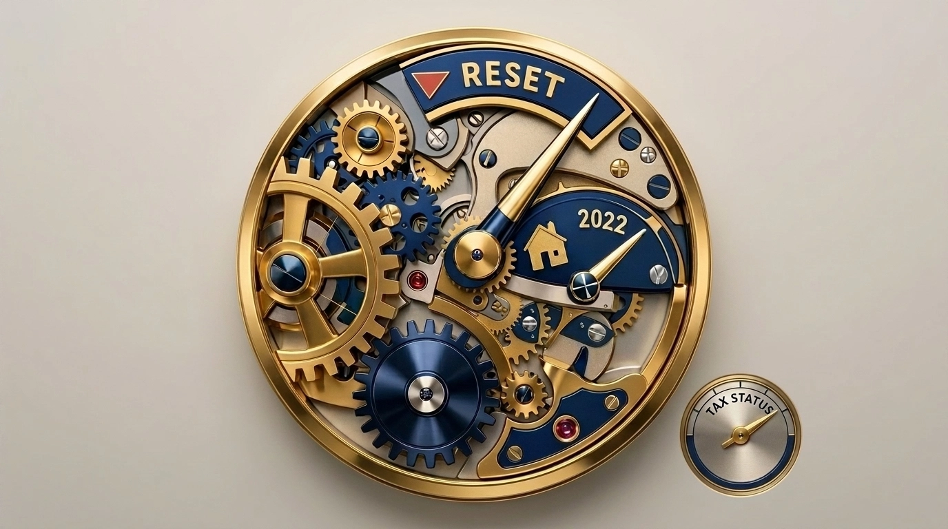 Modern clock resetting to symbolize the Florida property tax reset and Save Our Homes assessment timing.